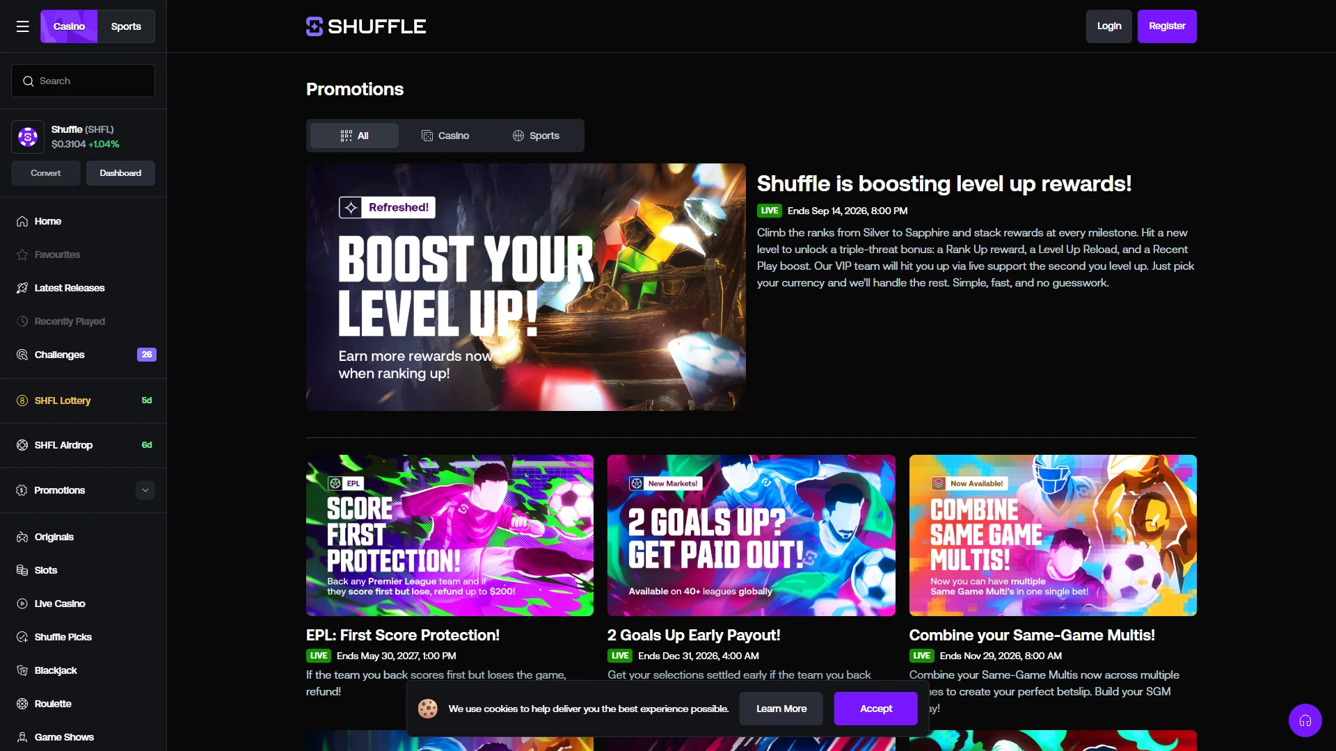 Shuffle promotions page